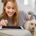 woman, dog, netflix, tablet, streaming, video, movies, animal, home, pet, couch, leisure